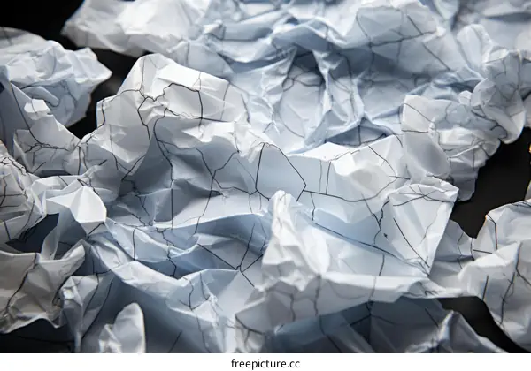 Crumpled paper texture with dark background