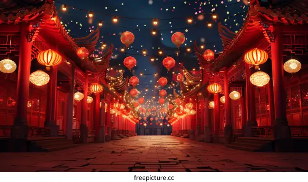 Chinese New Year Street with Lantern Decorations