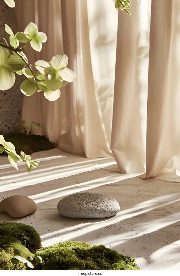 Minimalist Zen Garden with Stone and Sunlight