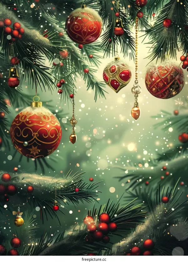 Sparkling Christmas Tree with Red and Gold Ornaments