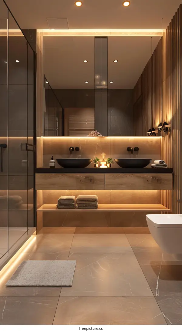 Modern Luxury Bathroom Design with Double Sinks and a Bathtub