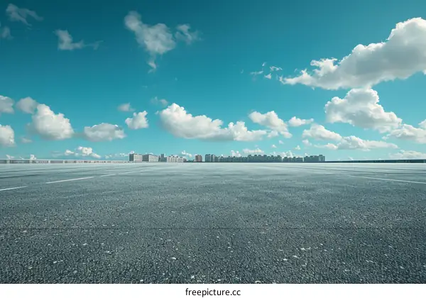 Clear Blue Sky Over Empty Parking Lot