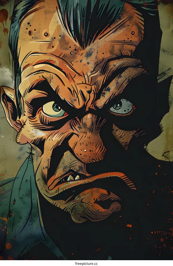 Illustration of a man with a scarred face