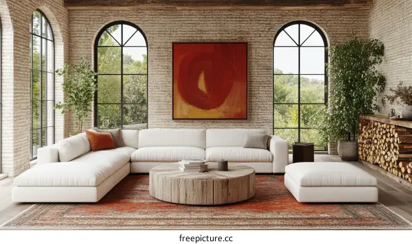 Modern Rustic Living Room with Large Windows