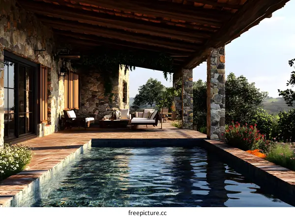 Modern Stone Villa with Swimming Pool and Patio