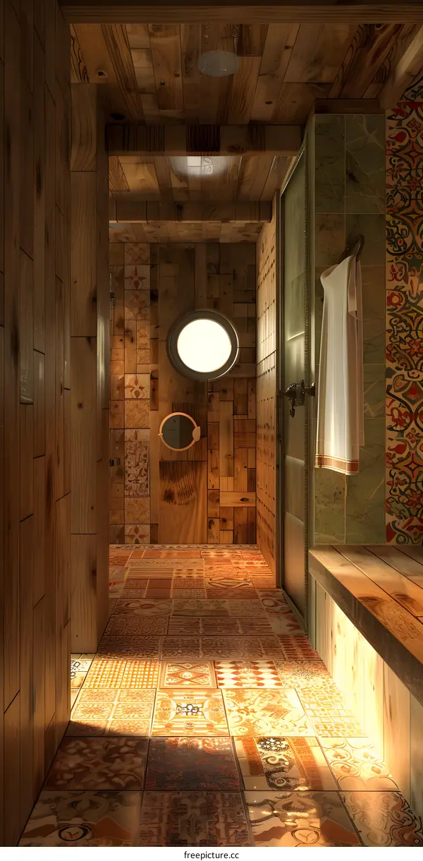 Retro bathroom with round window