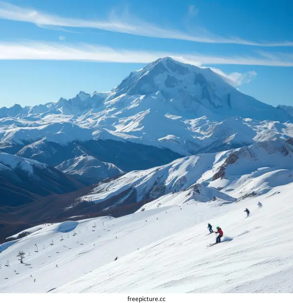 Skiers enjoying the fresh snow on a beautiful winter day