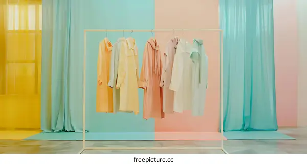 Pastel Colored Shirts Hanging On A White Rack