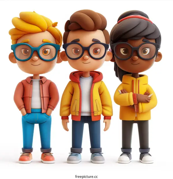 Three friends wearing glasses