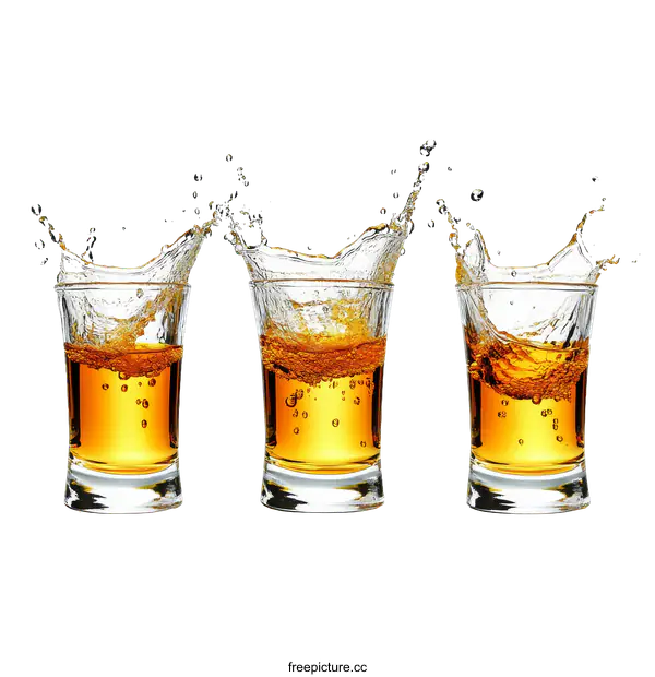[Transparent Background PNG]Alcoholic Drinks Splashing in Shot Glasses