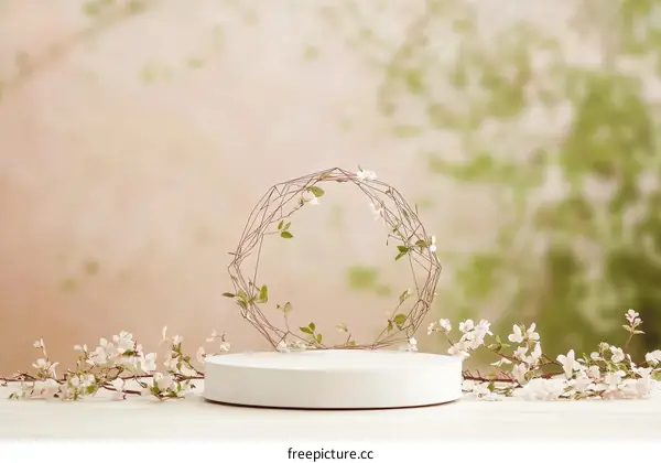 Spring Floral Display on White Podium