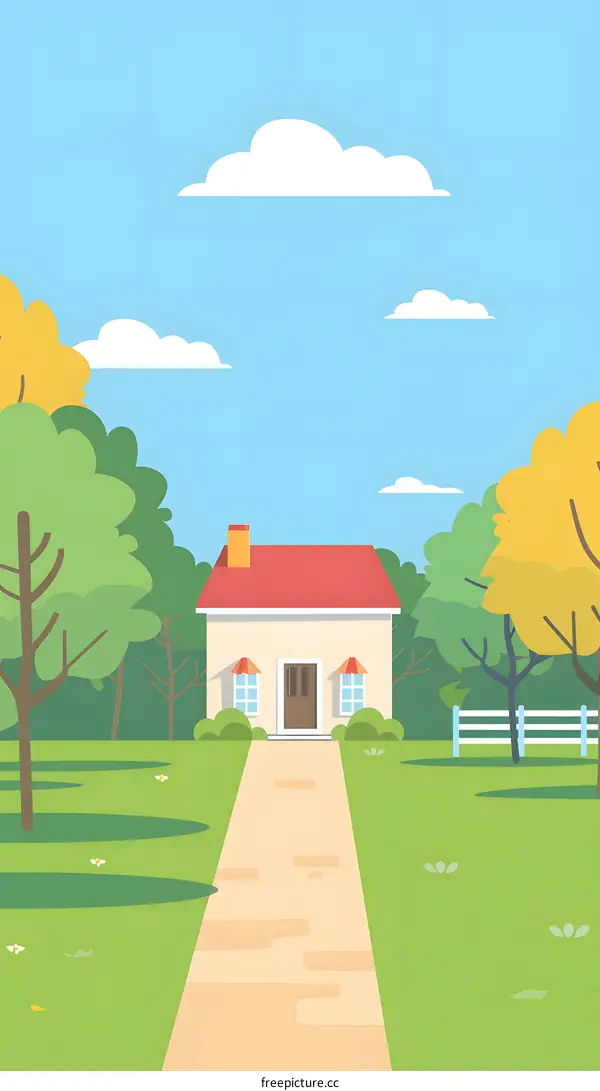 House with Red Roof and Green Lawn