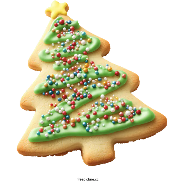 [Transparent Background PNG]Christmas Tree Gingerbread Cookie Decorated with Colorful Sprinkles