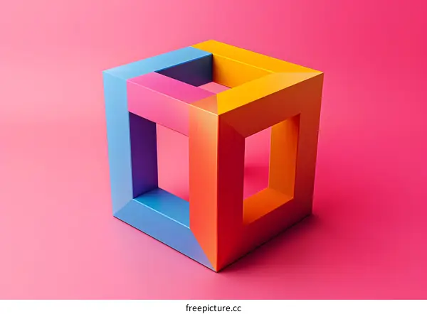 Colorful impossible cube on pink background