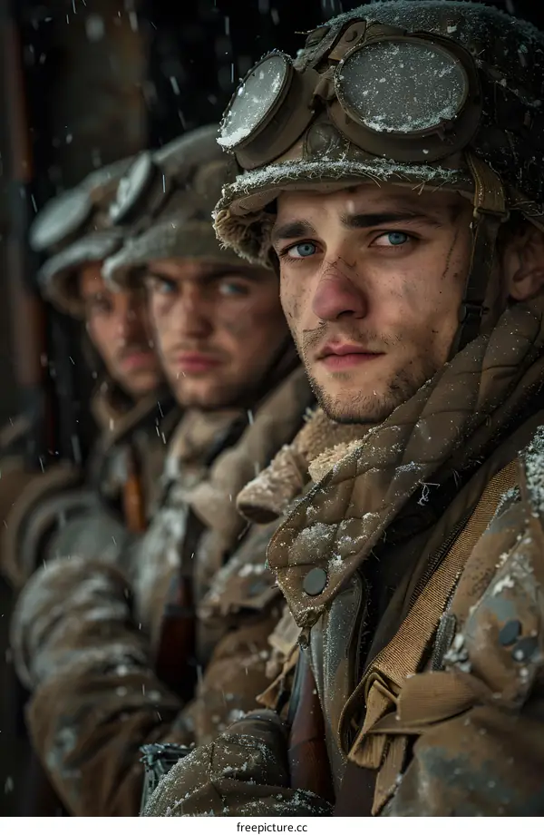 Three soldiers in winter gear