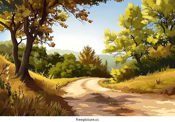 Autumn Landscape with Winding Road Through Trees