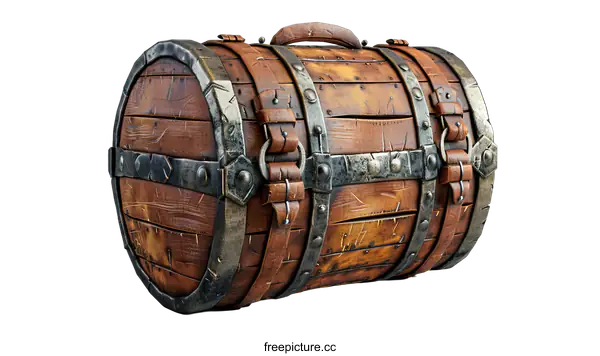 [Transparent Background PNG]An old wooden treasure chest with metal.