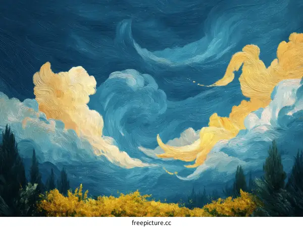 Impressionistic Sky Over a Field of Flowers