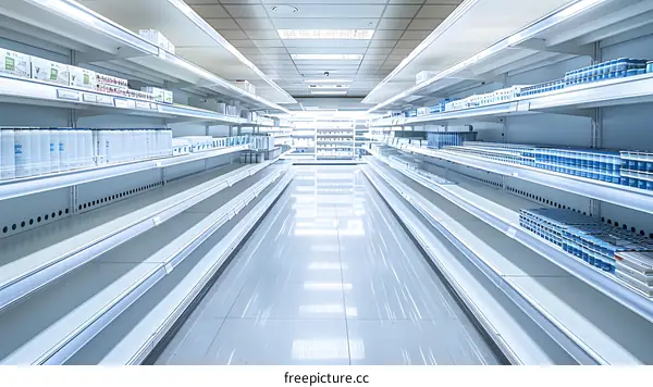 Empty Supermarket Shelves In A Grocery Store