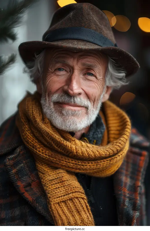 Portrait of a Senior Man Wearing a Hat and Scarf