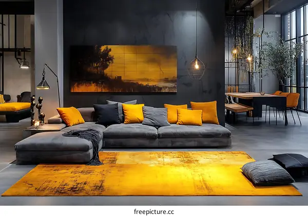 Modern Gray and Mustard Living Room Interior Design