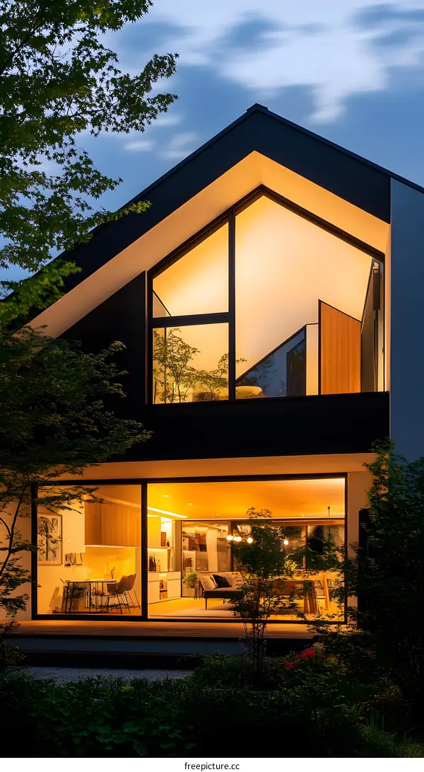 Modern Home With Large Windows And A Beautiful Garden