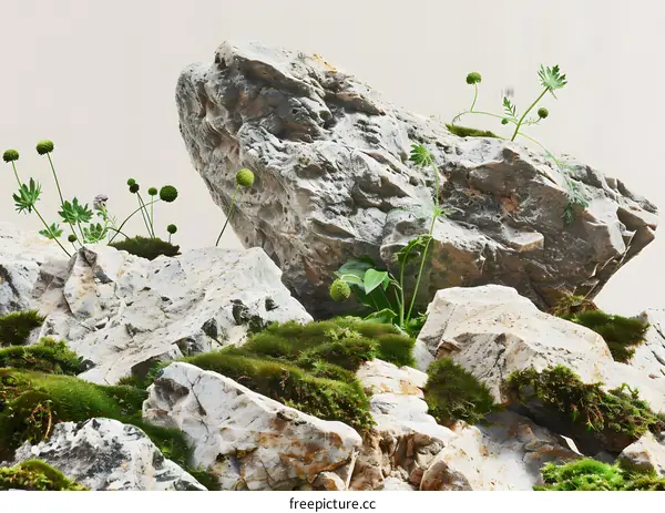 Close Up of Green Moss Growing on Gray Rocks