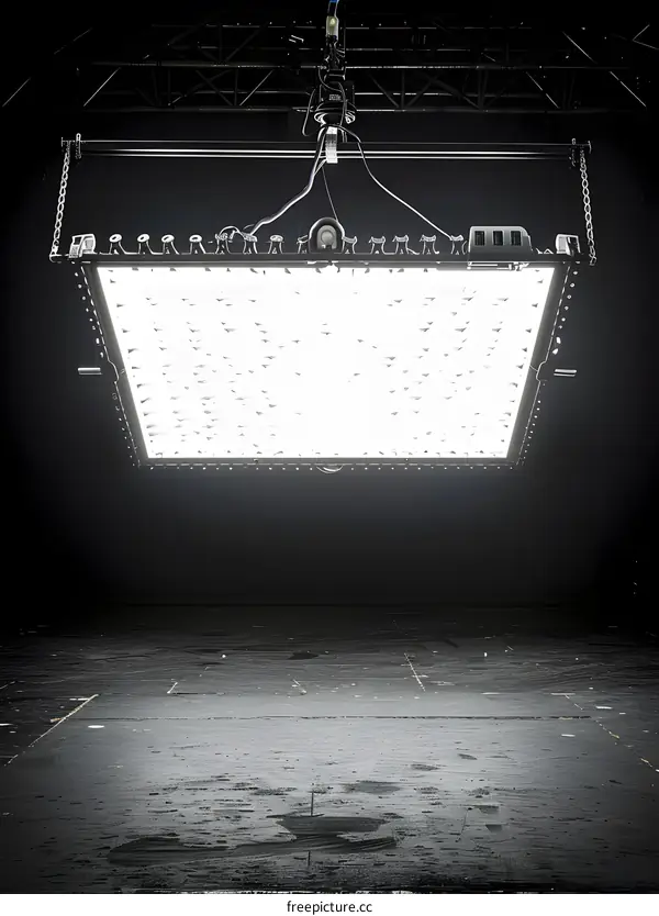 Studio Light Hanging From Ceiling with White Panel