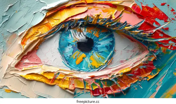 Close-up of an eye painted with oil paints