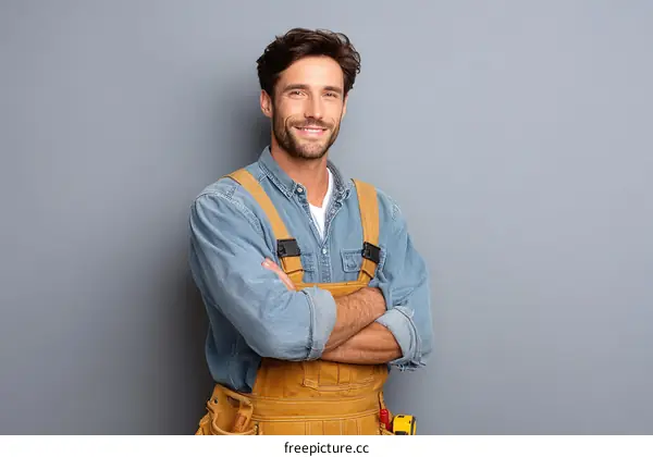 Confident Caucasian Man in Workwear
