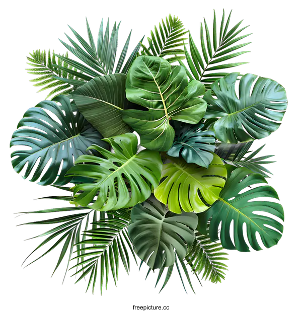 [Transparent Background PNG]Tropical Green Leaves on White Background