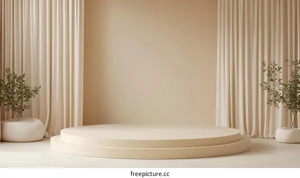 Beige Minimalist Product Showcase with Curtains