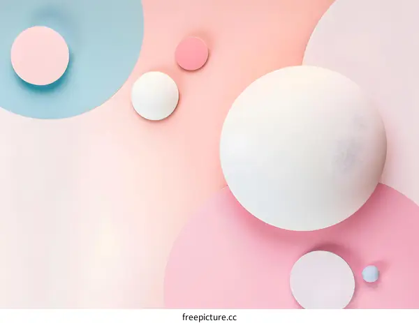 Abstract Minimalist Background with Circles in Pink, Blue and White Colors
