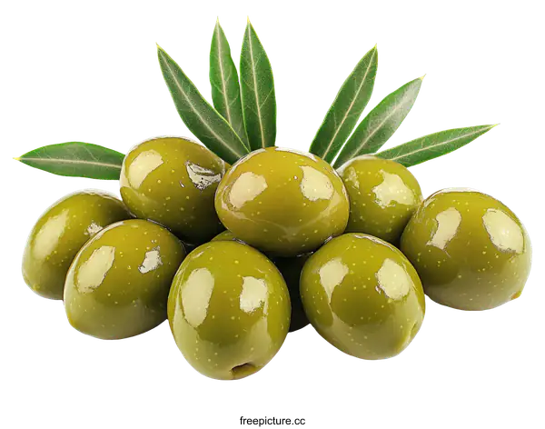[Transparent Background PNG]Close up of Green Olives with Leaves