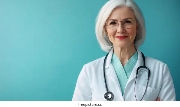 Confident Female Doctor Portrait Against a Teal Background