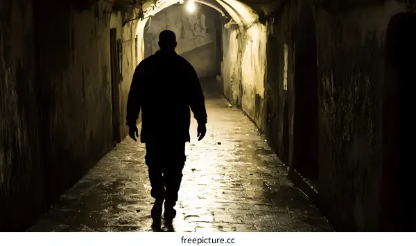 Silhouette of Man Walking in a Dark Alleyway