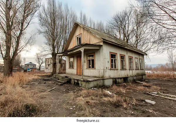 Abandoned Wooden House in a Rural Landscape