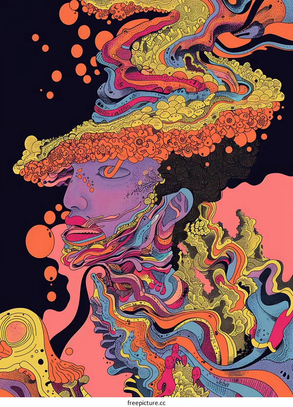 Abstract Face Illustration with Psychedelic Colors