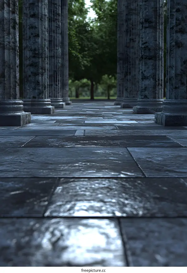 Stone Columns Leading To a Forest