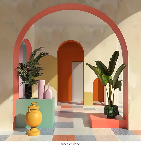 Modern Minimalist Interior Design With Arches And Plants