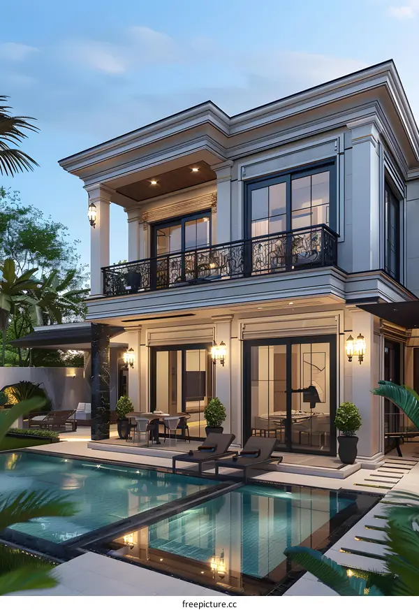 A modern villa with swimming pool