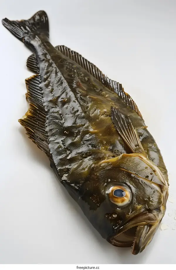 Smoked Greenland halibut fish on white background