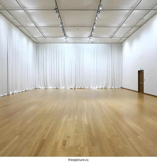 Empty White Curtain Room with Wooden Floor