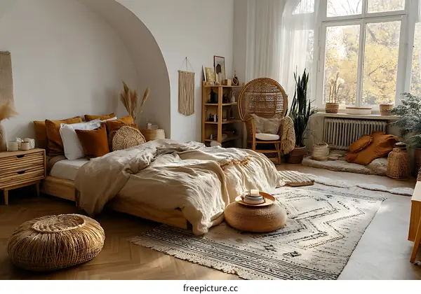Bohemian Bedroom Decor with Warm Tones