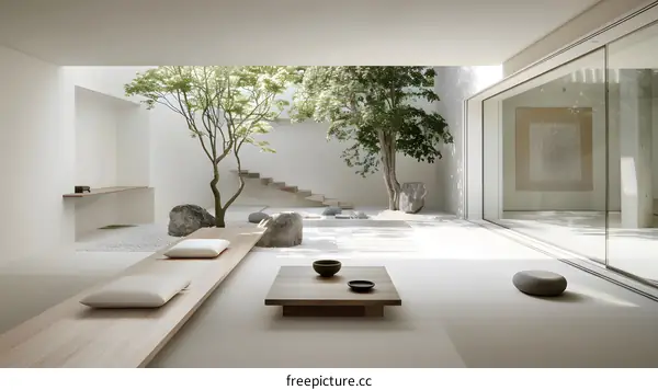 Modern Minimalist Home Interior Design with Zen Garden
