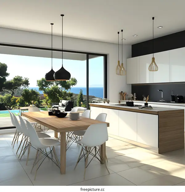 Modern Kitchen Dining Room Interior Design With Sea View