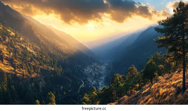 Mountain Valley Sunset Scenery in Autumn