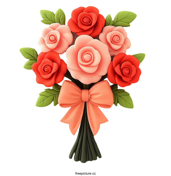 [Transparent Background PNG]3D Illustration of a Rose Bouquet