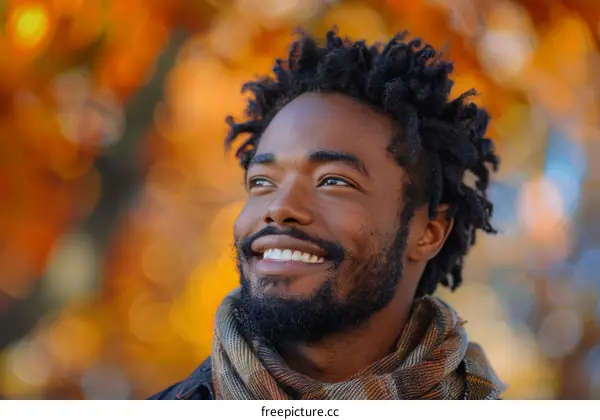 Happy Black Man Portrait Outdoors in Autumn