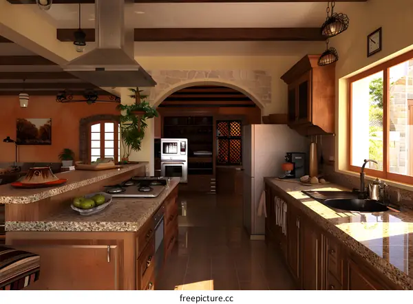 Modern Kitchen Interior Design with Wooden Cabinets and Granite Countertops